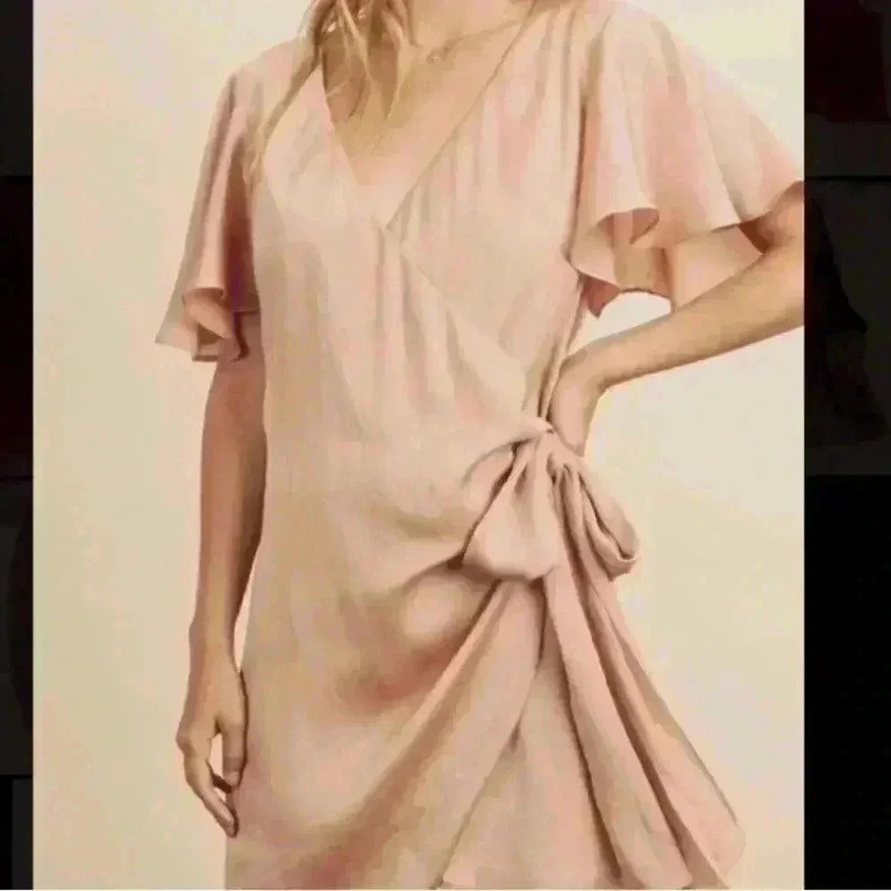 Aura Blush Mini Wrap Dress Size Small - Picture 3 of 6